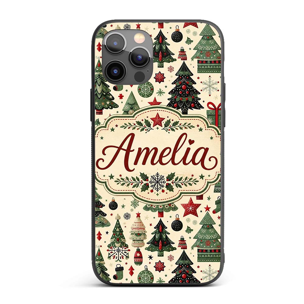 Christmas Trees Stars Gifts Ornaments Seamless Custom Name Protective Phone Case Mobile Cover Durable Everyday Smartphone Shock Resistant
