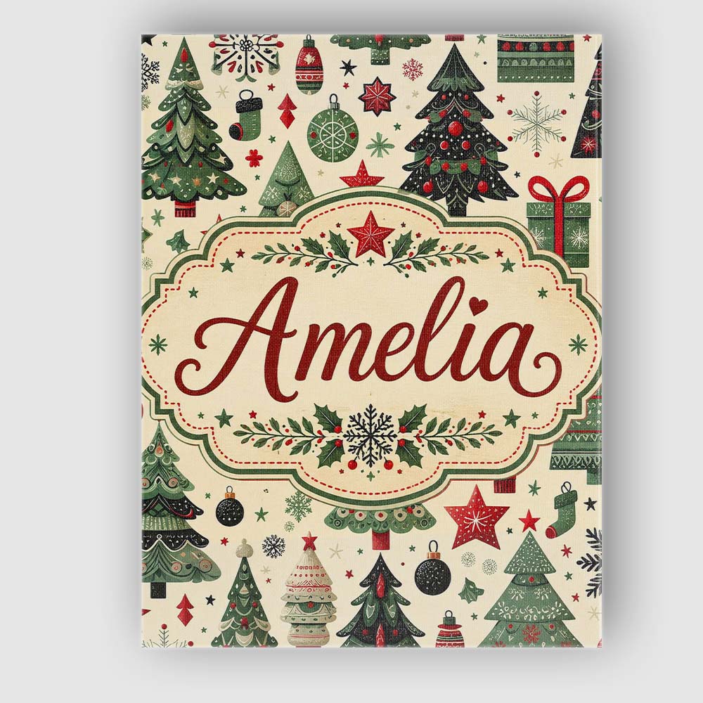 Personalised Name Christmas Trees Stars Custom  Modern Room Accent Elegant Feature Canvas Wall Art Print Decor Picture Ready to Hang