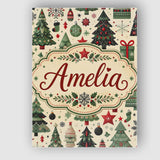 Personalised Name Christmas Trees Stars Custom  Modern Room Accent Elegant Feature Canvas Wall Art Print Decor Picture Ready to Hang