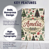 Personalised Name Christmas Trees Stars Custom  Modern Room Accent Elegant Feature Canvas Wall Art Print Decor Picture Ready to Hang