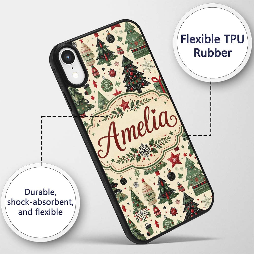 Christmas Trees Stars Gifts Ornaments Seamless Custom Name Protective Phone Case Mobile Cover Durable Everyday Smartphone Shock Resistant