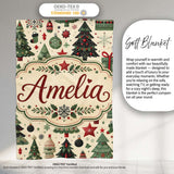 Christmas Trees Stars Gifts Ornaments Seamless Pattern Holiday  Personalised Custom Name Super Soft Fleece Blanket Bed Sofa Throw