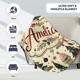 Christmas Trees Stars Gifts Ornaments Seamless Pattern Holiday  Personalised Custom Name Super Soft Fleece Blanket Bed Sofa Throw
