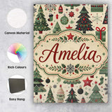 Personalised Name Christmas Trees Stars Custom  Modern Room Accent Elegant Feature Canvas Wall Art Print Decor Picture Ready to Hang