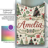Christmas Trees Stars Gifts Ornaments Seamless Pattern Holiday  Personalised Custom Name Super Soft Fleece Blanket Bed Sofa Throw
