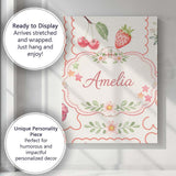 Personalised Name Strawberry Cherry Bow Seamless Pattern Cute Pastel Custom  Home Canvas Wall Art Print Decor Picture Ready to Hang