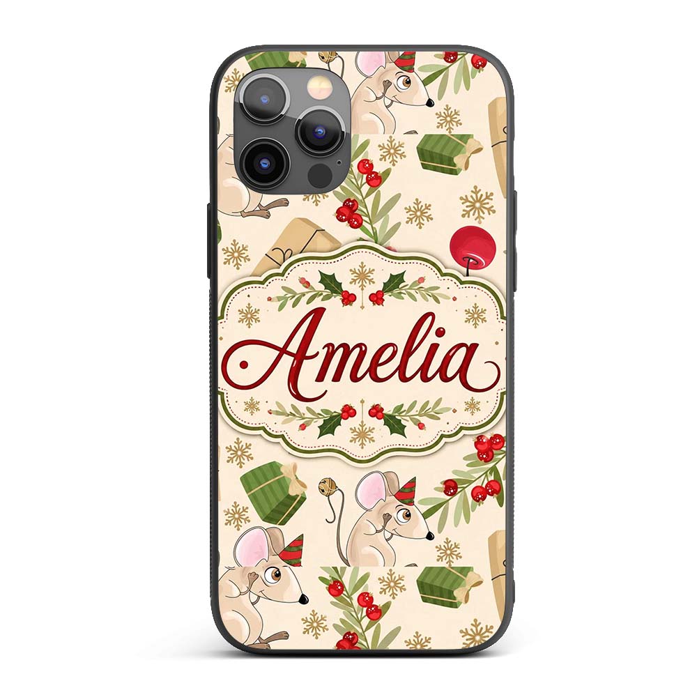 Cute Mouse Gifts Berries Snowflakes Seamless Custom Name Protective Phone Case Mobile Cover Durable Everyday Smartphone Shock Resistant
