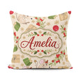 Custom Name Mouse Gifts Berries Seamless Pattern Festive Holiday Square Filled Cushion Throw Pillow Sofa Bed Home Decor Zip Washable UK Made