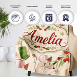 Cute Mouse Gifts Berries Snowflakes Seamless Pattern Festive Holiday  Personalised Custom Name Super Soft Fleece Blanket Bed Sofa Throw