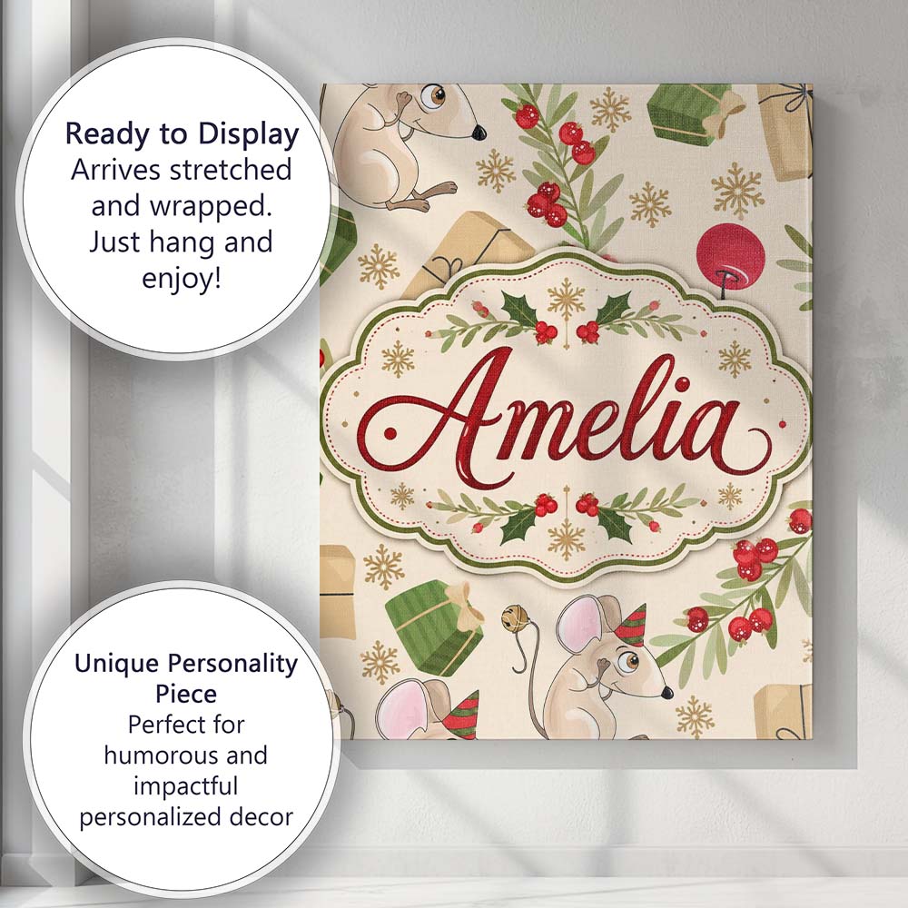 Personalised Name Cute Mouse Gifts Berries Custom  Unique Gift Idea Elegant Feature Canvas Wall Art Print Decor Picture Ready to Hang
