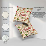 Custom Name Mouse Gifts Berries Seamless Pattern Festive Holiday Square Filled Cushion Throw Pillow Sofa Bed Home Decor Zip Washable UK Made