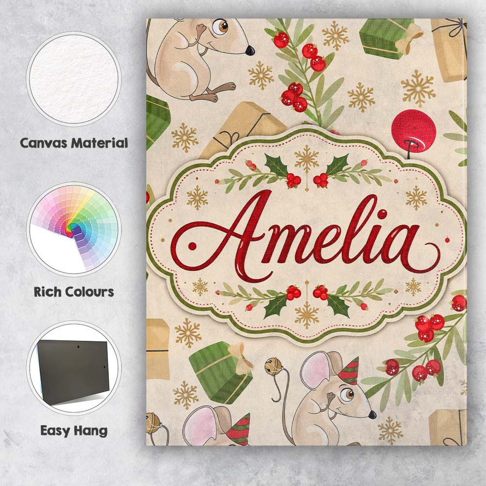 Personalised Name Cute Mouse Gifts Berries Custom  Unique Gift Idea Elegant Feature Canvas Wall Art Print Decor Picture Ready to Hang