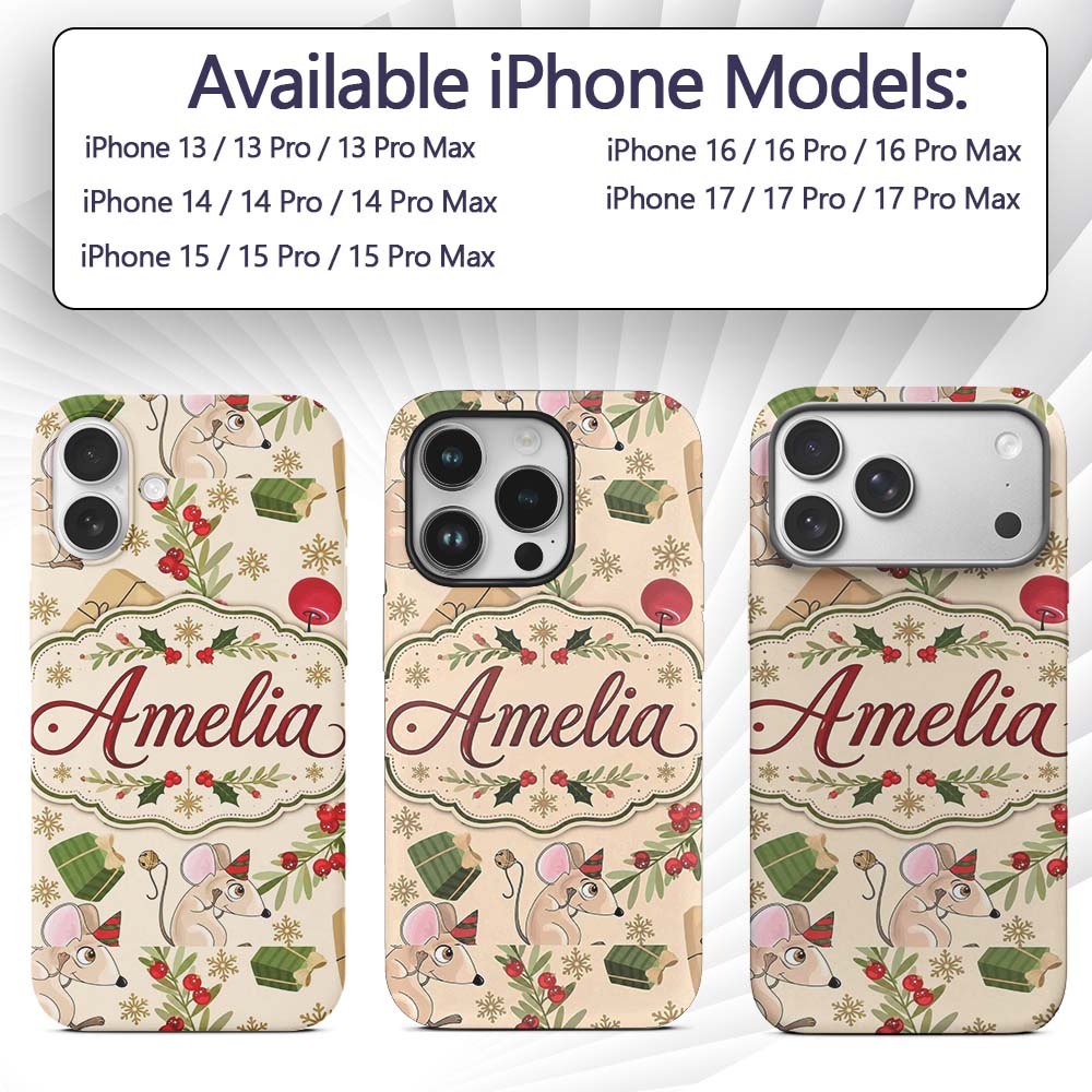 Cute Mouse Gifts Berries Snowflakes Seamless Custom Name Protective Phone Case Mobile Cover Durable Everyday Smartphone Shock Resistant