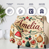 Christmas Tree Candy Cane Baubles Seamless Pattern Festive Holiday  Personalised Custom Name Super Soft Fleece Blanket Bed Sofa Throw