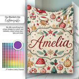 Christmas Tree Candy Cane Baubles Seamless Pattern Festive Holiday  Personalised Custom Name Super Soft Fleece Blanket Bed Sofa Throw