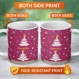 Personalized Custom Name White Christmas Tree Star Gift Festive Seamless Pattern Lovely 11oz Ceramic Coffee Tea Mug White Large Handle
