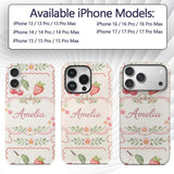 Strawberry Cherry Bow Seamless Printed Design Custom Name Protective Phone Case Mobile Cover Durable Everyday Smartphone Shock Resistant