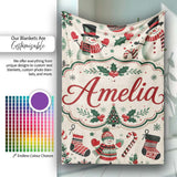 Cute Snowman Candy Cane Trees Seamless Pattern Festive Holiday  Personalised Custom Name Super Soft Fleece Blanket Bed Sofa Throw