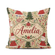 Custom Name Whimsical Santa Gnome Trees Seamless Pattern Festive Square Filled Cushion Throw Pillow Sofa Bed Home Decor Zip Washable UK Made