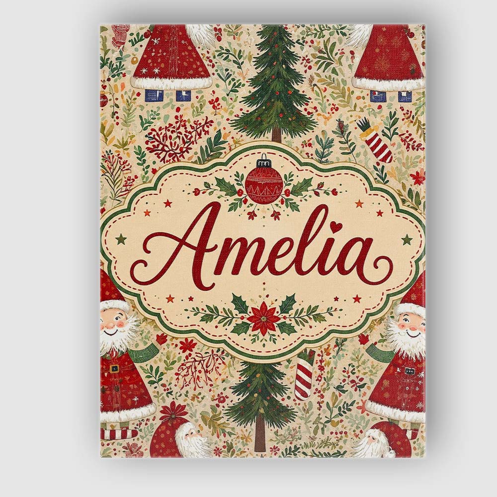 Personalised Name Whimsical Santa Gnome Custom  Modern Room Accent Elegant Feature Canvas Wall Art Print Decor Picture Ready to Hang