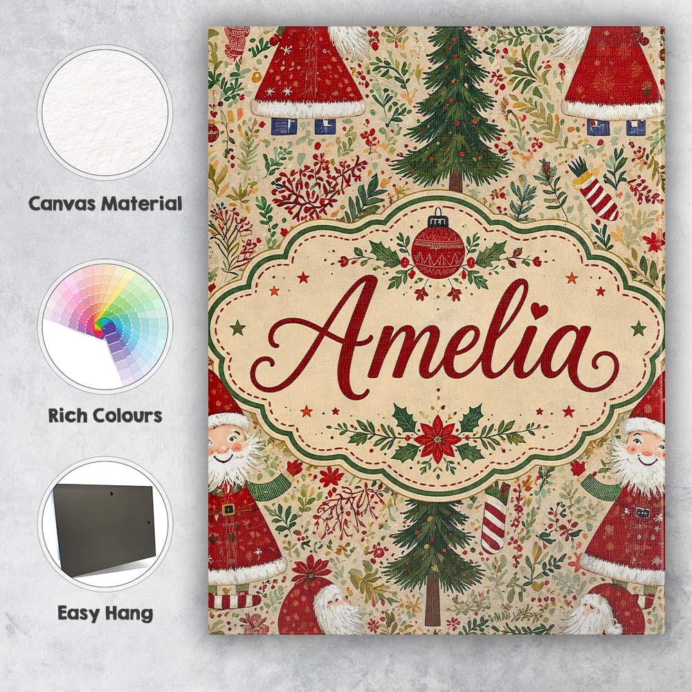 Personalised Name Whimsical Santa Gnome Custom  Modern Room Accent Elegant Feature Canvas Wall Art Print Decor Picture Ready to Hang