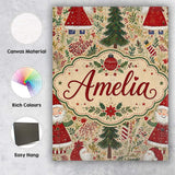 Personalised Name Whimsical Santa Gnome Custom  Modern Room Accent Elegant Feature Canvas Wall Art Print Decor Picture Ready to Hang