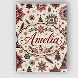Personalised Name Red Black Snowflakes Custom  Modern Room Accent Elegant Feature Canvas Wall Art Print Decor Picture Ready to Hang