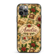 Vintage Christmas Postcards Poinsettia Holly Custom Name Protective Phone Case Mobile Cover Durable Everyday Smartphone Shock Resistant