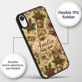 Vintage Christmas Postcards Poinsettia Holly Custom Name Protective Phone Case Mobile Cover Durable Everyday Smartphone Shock Resistant
