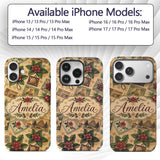 Vintage Christmas Postcards Poinsettia Holly Custom Name Protective Phone Case Mobile Cover Durable Everyday Smartphone Shock Resistant