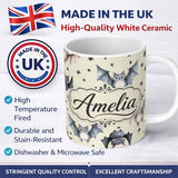 Personalized Custom Name Cute Watercolor Bats and Stars Seamless Pattern Beige Background 11oz Ceramic Coffee Tea Mug White Large Handle