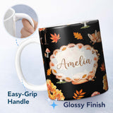 Personalized Custom Name Autumn Fox Mushroom Forest Pattern Perfect Gift for Her Lovely 11oz Ceramic Coffee Tea Mug White Large Handle
