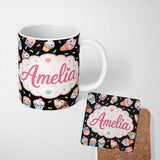 Personalized Custom Name Cute Ice Cream Cones Popsicles and Sweet Treats Seamless Pattern 11oz Ceramic Coffee Tea Mug White Large Handle