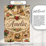 Rustic Vintage Christmas Floral Cards Letters Collage Seamless  Personalised Custom Name Super Soft Fleece Blanket Bed Sofa Throw