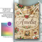 Rustic Vintage Christmas Floral Cards Letters Collage Seamless  Personalised Custom Name Super Soft Fleece Blanket Bed Sofa Throw