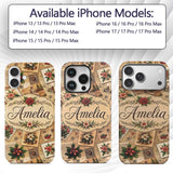 Rustic Vintage Christmas Floral Cards Letters Custom Name Protective Phone Case Mobile Cover Durable Everyday Smartphone Shock Resistant