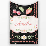 Strawberry Cherry Bow Seamless Pattern Pink Cute Coquette Design  Personalised Custom Name Super Soft Fleece Blanket Bed Sofa Throw