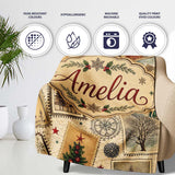 Antique Christmas Postcards Trees Stars Vintage Collage Seamless  Personalised Custom Name Super Soft Fleece Blanket Bed Sofa Throw
