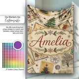 Antique Christmas Postcards Trees Stars Vintage Collage Seamless  Personalised Custom Name Super Soft Fleece Blanket Bed Sofa Throw