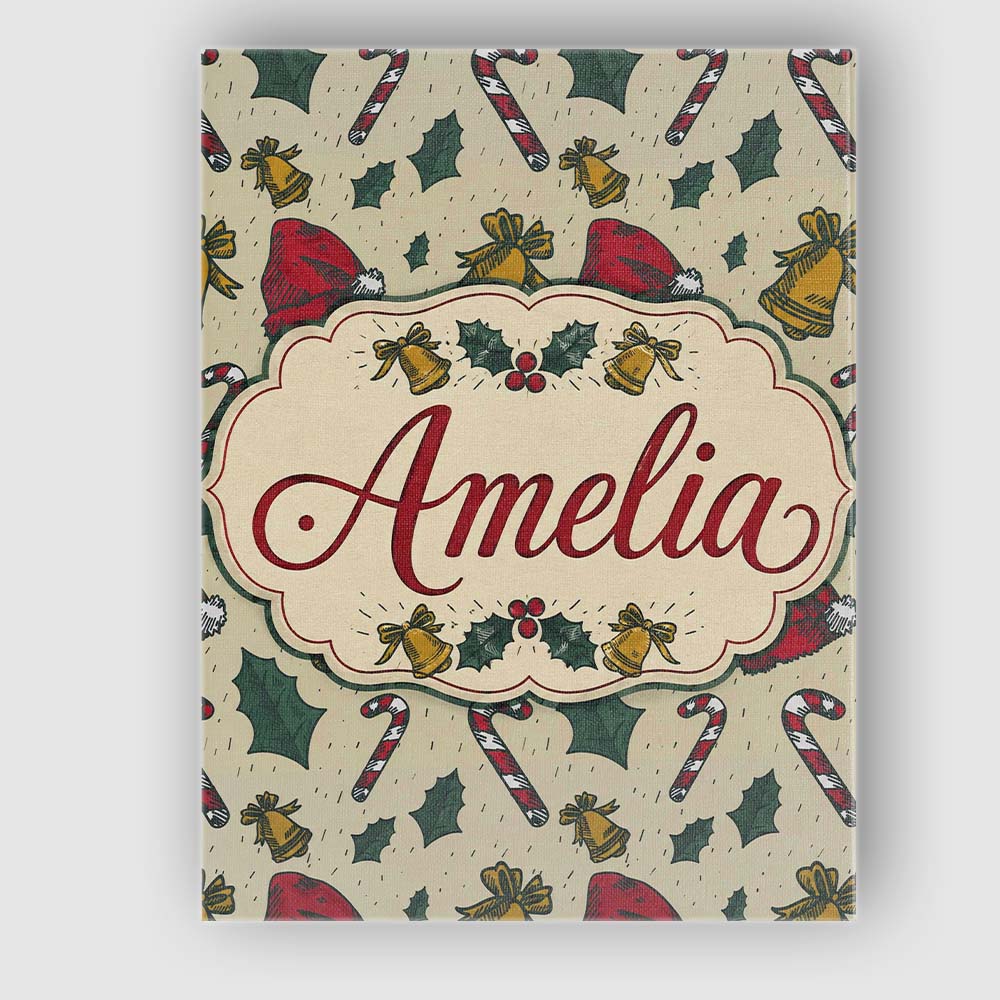 Personalised Name Christmas Candy Cane Custom  Modern Room Accent Elegant Feature Canvas Wall Art Print Decor Picture Ready to Hang