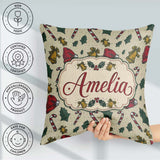 Custom Name Christmas Candy Cane Bells Santa Hat Seamless Lovely Square Filled Cushion Throw Pillow Sofa Bed Home Decor Zip Washable UK Made
