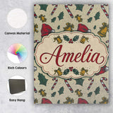 Personalised Name Christmas Candy Cane Custom  Modern Room Accent Elegant Feature Canvas Wall Art Print Decor Picture Ready to Hang