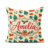 Custom Name Modern Christmas Trees Sleigh Gifts Festive Seamless Square Filled Cushion Throw Pillow Sofa Bed Home Decor Zip Washable UK Made