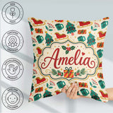 Custom Name Modern Christmas Trees Sleigh Gifts Festive Seamless Square Filled Cushion Throw Pillow Sofa Bed Home Decor Zip Washable UK Made