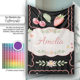 Strawberry Cherry Bow Seamless Pattern Pink Cute Coquette Design  Personalised Custom Name Super Soft Fleece Blanket Bed Sofa Throw