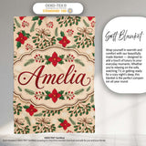 Festive Christmas Bows Holly Flowers Elegant Seamless Pattern Lovely  Personalised Custom Name Super Soft Fleece Blanket Bed Sofa Throw