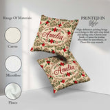 Custom Name Festive Christmas Bows Holly Flowers Elegant Pattern Square Filled Cushion Throw Pillow Sofa Bed Home Decor Zip Washable UK Made