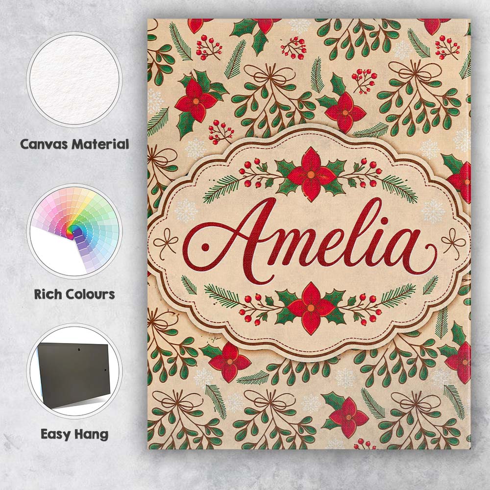 Personalised Name Festive Christmas Bows Custom  Unique Gift Idea Elegant Feature Canvas Wall Art Print Decor Picture Ready to Hang
