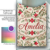 Festive Christmas Bows Holly Flowers Elegant Seamless Pattern Lovely  Personalised Custom Name Super Soft Fleece Blanket Bed Sofa Throw