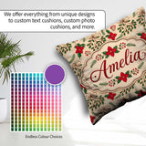 Custom Name Festive Christmas Bows Holly Flowers Elegant Pattern Square Filled Cushion Throw Pillow Sofa Bed Home Decor Zip Washable UK Made